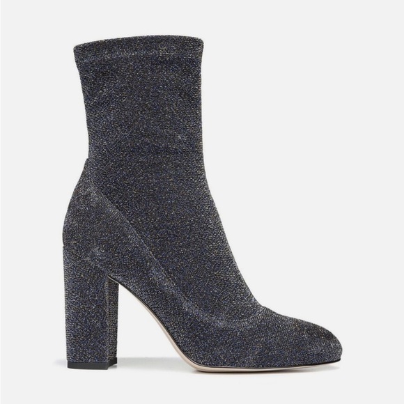 Sam Edelman blue and gold sparkle sock boot heeled 8.5 - Picture 1 of 7